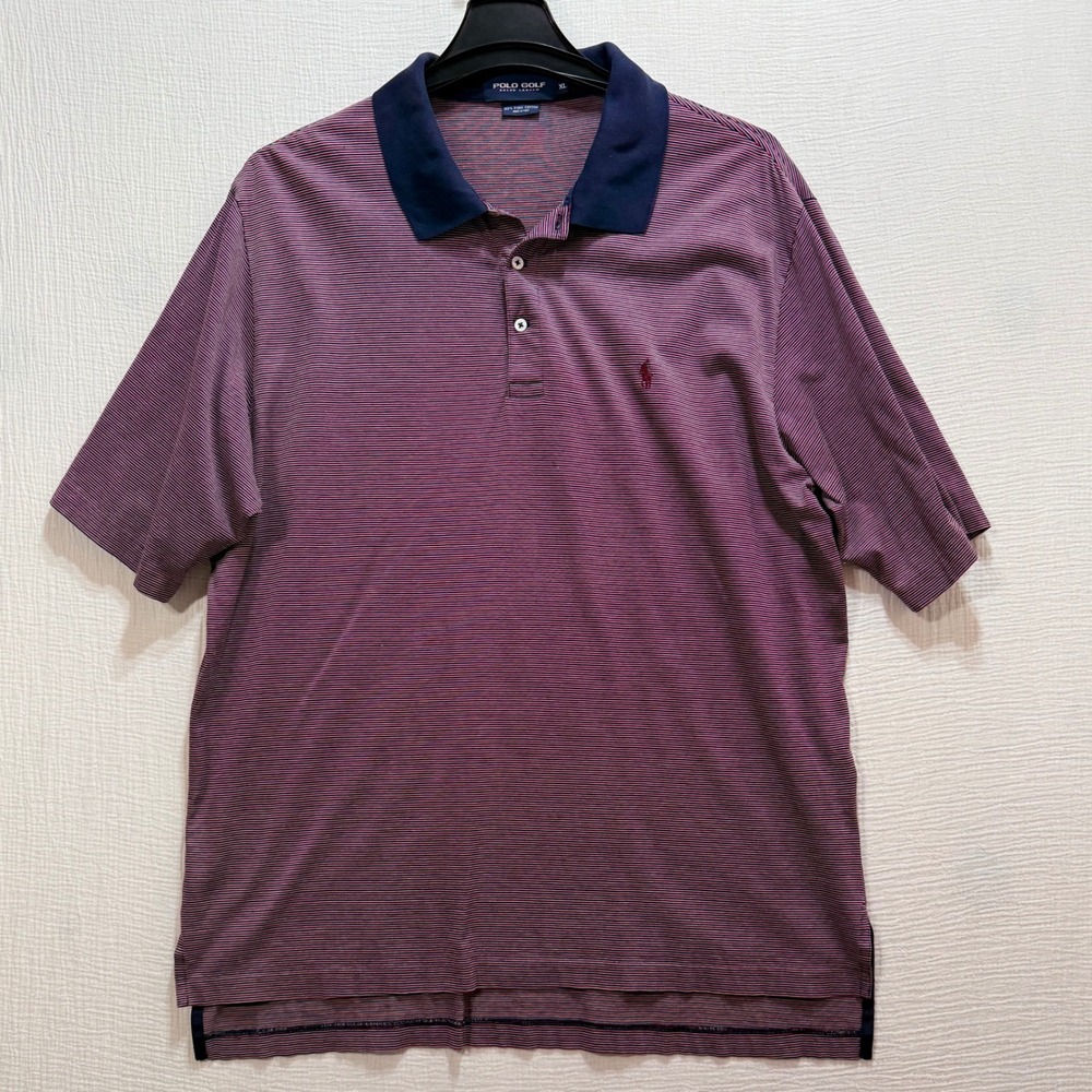 Polo Golf Ralph Lauren Polo Shirt Mens XL Navy Maroon Striped Pique Old Money